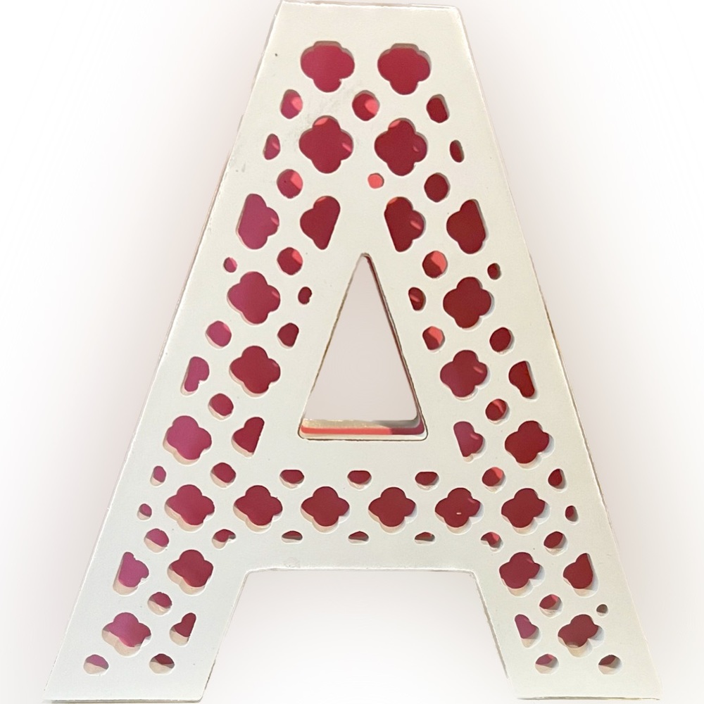 Letter “A” white and pink wood initial for wall